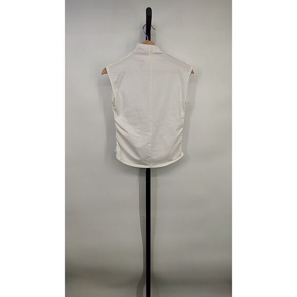 Quince Women Stretch Cotton Jersey Sleeveless Mock Neck Top White Sleeved M - Picture 2 of 3